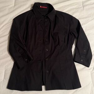 PRADA Black Button Down Cinched Waist Quarter Sleeve